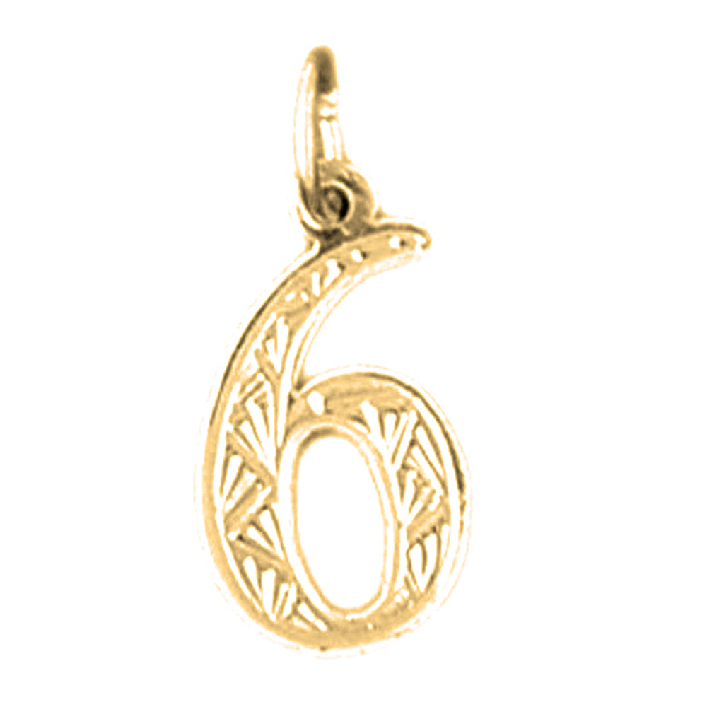 Yellow Gold-plated Silver Number Six, #6 Pendant