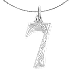Sterling Silver Number Seven, #7 Pendant (Rhodium or Yellow Gold-plated)