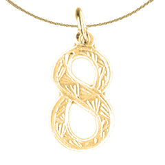 Sterling Silver Number Eight, #8 Pendant (Rhodium or Yellow Gold-plated)