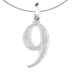 Sterling Silver Number Nine, #9 Pendant (Rhodium or Yellow Gold-plated)