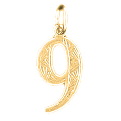 Yellow Gold-plated Silver Number Nine, #9 Pendant