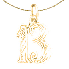 Sterling Silver Number Thirteen, #13 Pendant (Rhodium or Yellow Gold-plated)