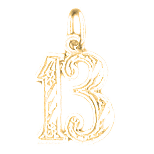Yellow Gold-plated Silver Number Thirteen, #13 Pendant