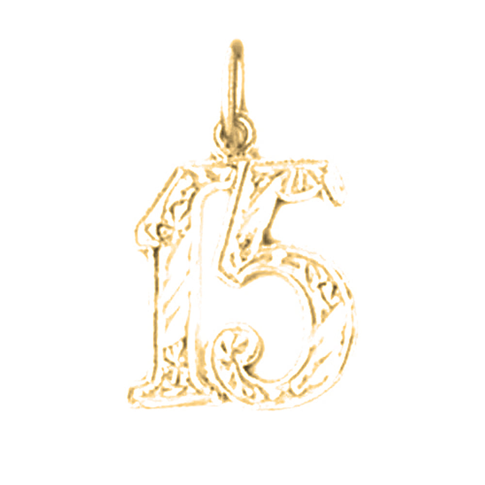 Yellow Gold-plated Silver Number Fifteen, #15 Pendant