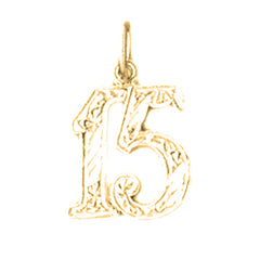 Yellow Gold-plated Silver Number Fifteen, #15 Pendant