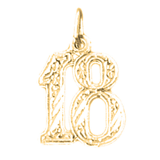 Yellow Gold-plated Silver Number Eighteen, #18 Pendant