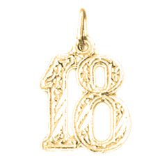 Yellow Gold-plated Silver Number Eighteen, #18 Pendant