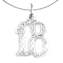 Sterling Silver Number Eighteen, #18 Pendant (Rhodium or Yellow Gold-plated)