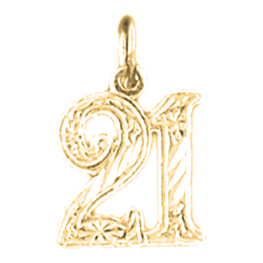 Yellow Gold-plated Silver Number Twenty One, #21 Pendant