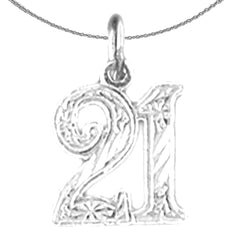 Sterling Silver Number Twenty One, #21 Pendant (Rhodium or Yellow Gold-plated)
