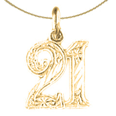 Sterling Silver Number Twenty One, #21 Pendant (Rhodium or Yellow Gold-plated)