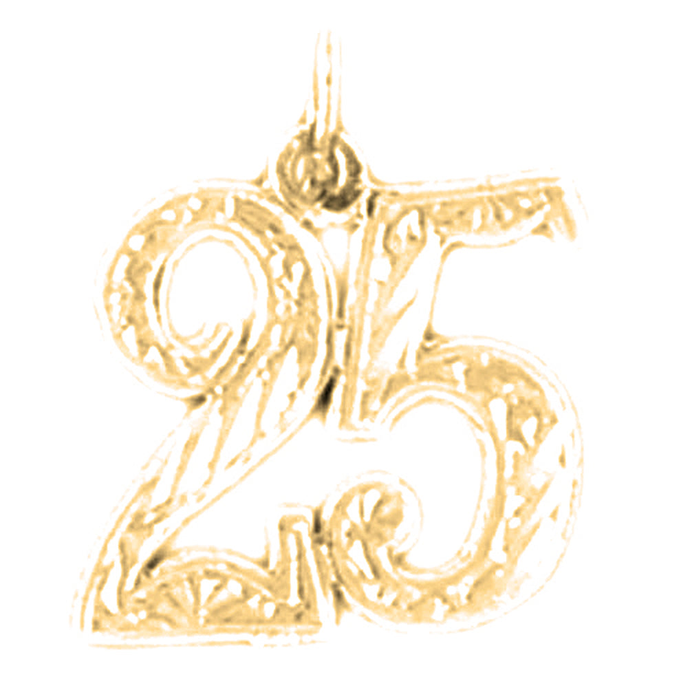Yellow Gold-plated Silver Number Twenty Five, #25 Pendant