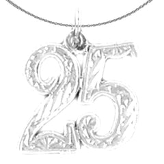Sterling Silver Number Twenty Five, #25 Pendant (Rhodium or Yellow Gold-plated)