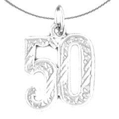 Sterling Silver Number Fifty, #50 Pendant (Rhodium or Yellow Gold-plated)