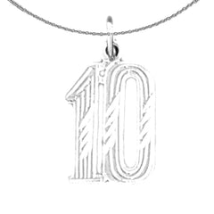 Sterling Silver 10, Ten Pendant (Rhodium or Yellow Gold-plated)