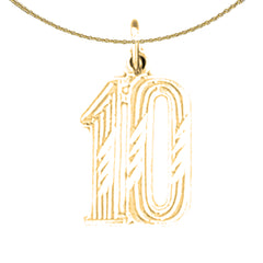 Sterling Silver 10, Ten Pendant (Rhodium or Yellow Gold-plated)