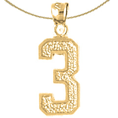 Sterling Silver Three, 3 Pendant (Rhodium or Yellow Gold-plated)