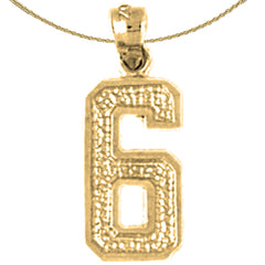 Sterling Silver Six, 6 Pendant (Rhodium or Yellow Gold-plated)