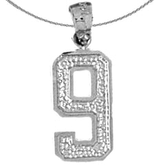 Sterling Silver Nine, 9 Pendant (Rhodium or Yellow Gold-plated)