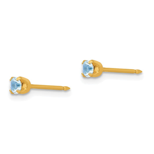 Inverness 14K Yellow Gold 3mm March Crystal Birthstone Post Earrings