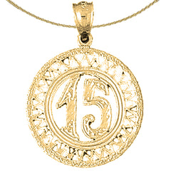 Sterling Silver Bezled #15, Fifteen Pendant (Rhodium or Yellow Gold-plated)