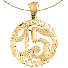 Sterling Silver Bezled #15, Fifteen Pendant (Rhodium or Yellow Gold-plated)