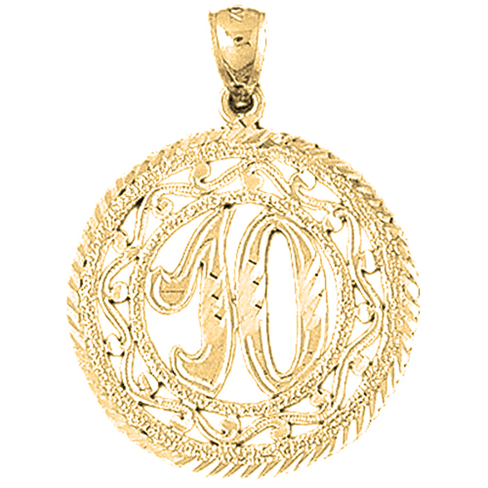 Yellow Gold-plated Silver Bezled #10, Ten Pendant
