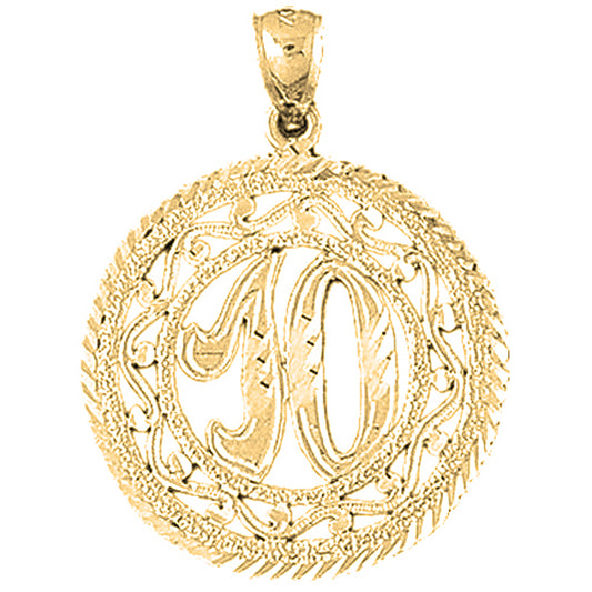 Yellow Gold-plated Silver Bezled #10, Ten Pendant