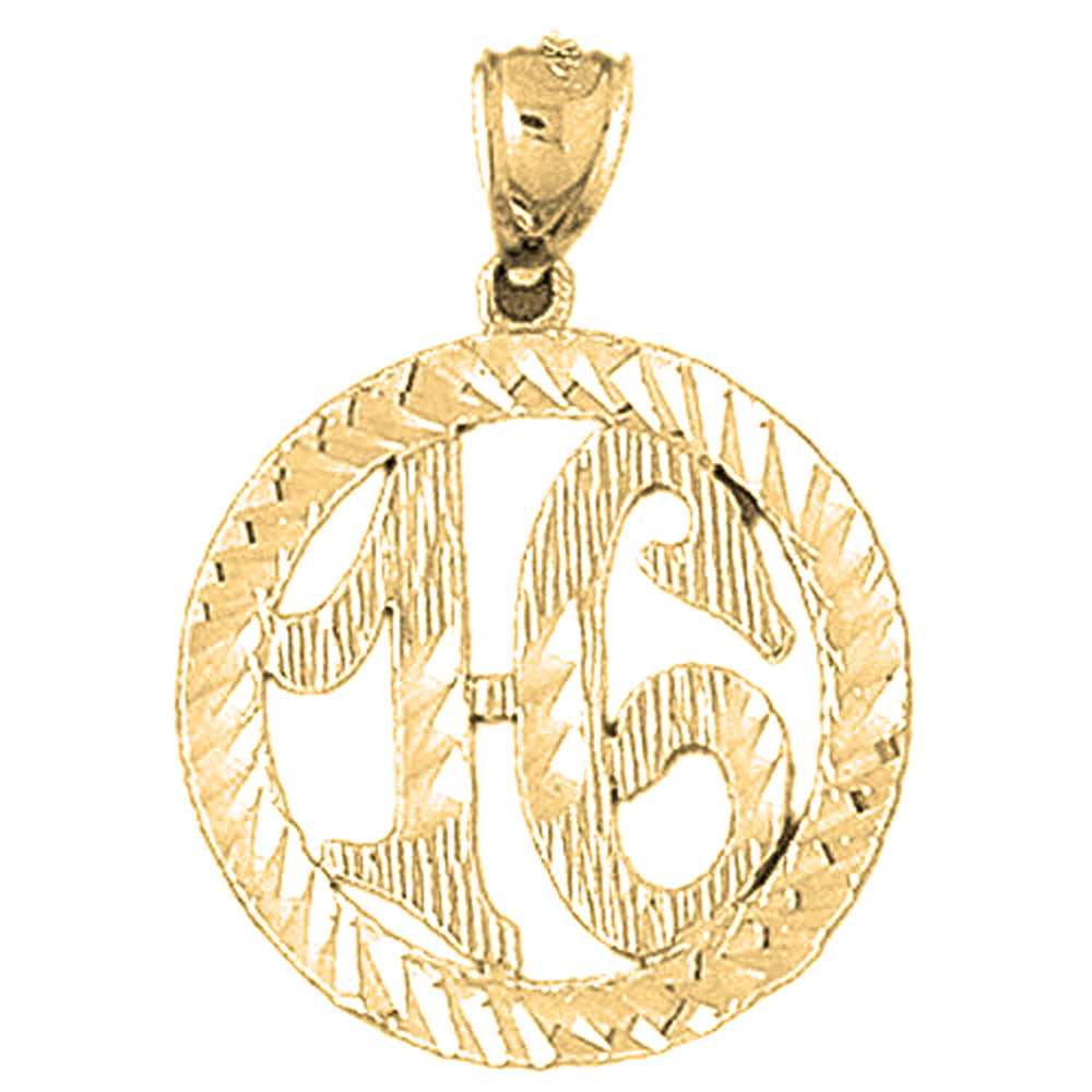 Yellow Gold-plated Silver Bezled #16, Sixteen Pendant