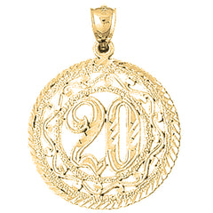 Yellow Gold-plated Silver Bezled #20, Twenty Pendant