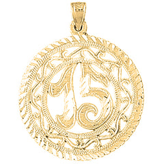 Yellow Gold-plated Silver Bezled #15, Fifteen Pendant