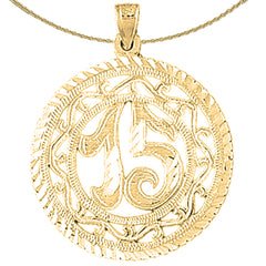 Sterling Silver Bezled #15, Fifteen Pendant (Rhodium or Yellow Gold-plated)