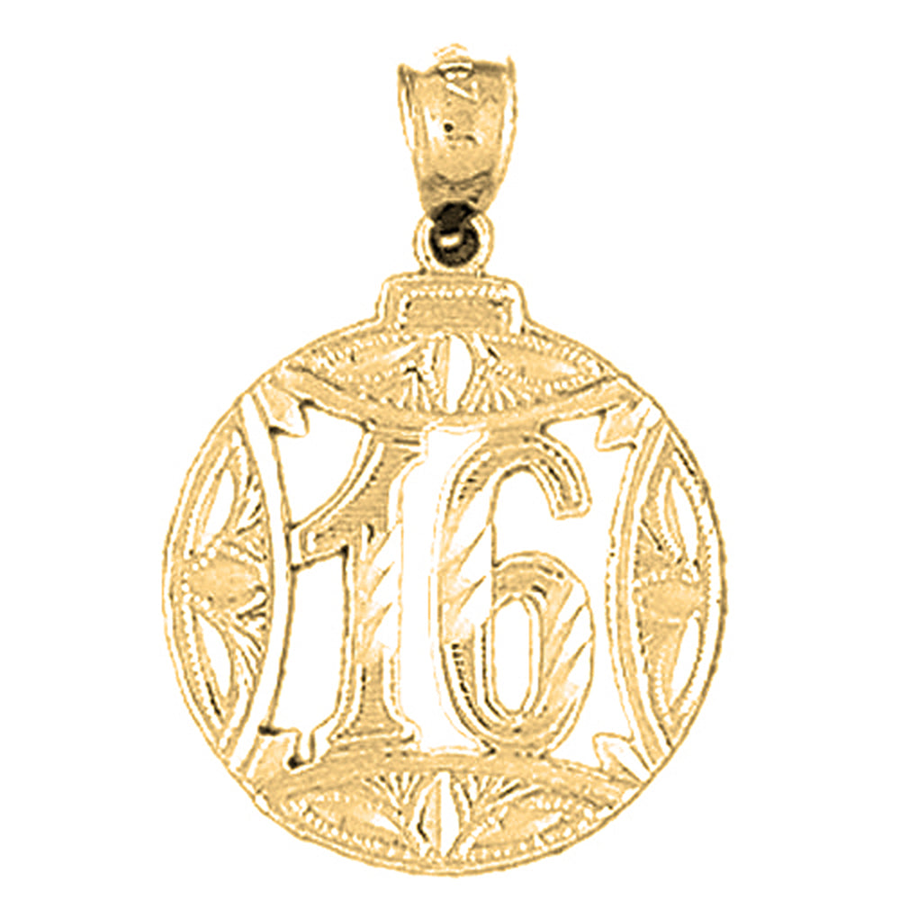 Yellow Gold-plated Silver Bezled #16, Sixteen Pendant