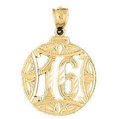 Yellow Gold-plated Silver Bezled #16, Sixteen Pendant