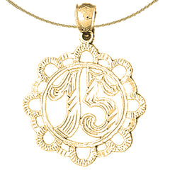 Sterling Silver Bezled #15, Fifteen Pendant (Rhodium or Yellow Gold-plated)