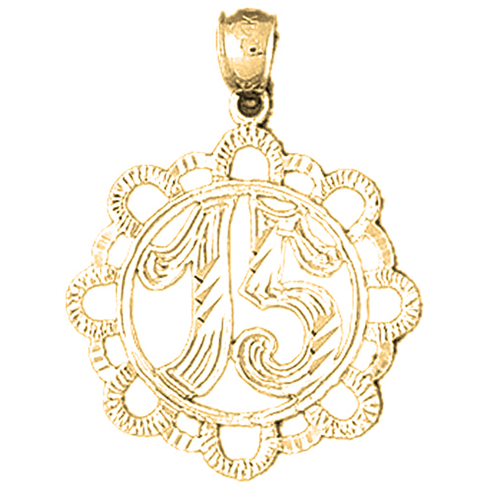 Yellow Gold-plated Silver Bezled #15, Fifteen Pendant