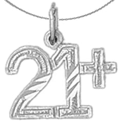 Sterling Silver 21+, Over 21 Pendant (Rhodium or Yellow Gold-plated)