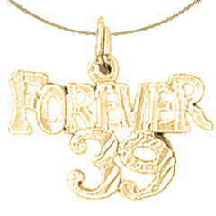 Anhänger „Forever 39“ aus Sterlingsilber, „Forever Thirty Nine“ (rhodiniert oder gelbvergoldet)