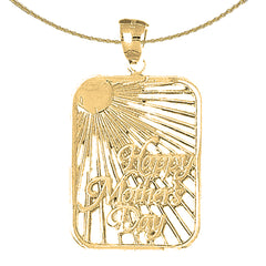 Sterling Silver Happy Mothers Day Pendant (Rhodium or Yellow Gold-plated)