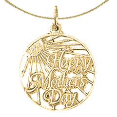 Sterling Silver Happy Mothers Day Pendant (Rhodium or Yellow Gold-plated)