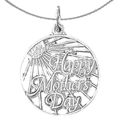 Sterling Silver Happy Mothers Day Pendant (Rhodium or Yellow Gold-plated)