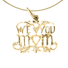 Sterling Silver I Love You Mom Pendant (Rhodium or Yellow Gold-plated)