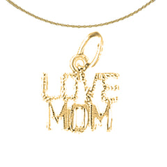 Sterling Silver Love Mom Pendant (Rhodium or Yellow Gold-plated)