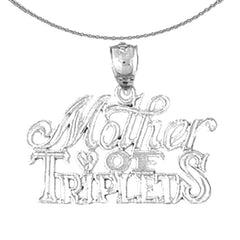 Sterling Silver Mother Of Triplets Pendant (Rhodium or Yellow Gold-plated)