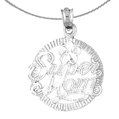 Sterling Silver Super Mom Pendant (Rhodium or Yellow Gold-plated)