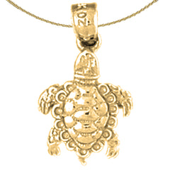 Sterling Silver Turtles 3D Pendant (Rhodium or Yellow Gold-plated)