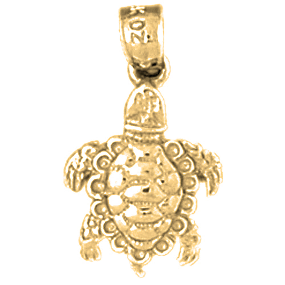 Yellow Gold-plated Silver Turtles 3D Pendant