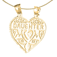 Sterling Silver Breakable Heart Mother Daughter Pendant (Rhodium or Yellow Gold-plated)