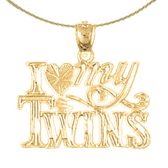 Sterling Silver I Love My Twins Pendant (Rhodium or Yellow Gold-plated)
