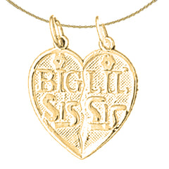 Sterling Silver Big Sis - Lil Sis Pendant (Rhodium or Yellow Gold-plated)